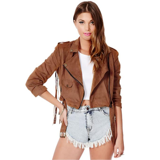 Women’s Western Fringe Leather Biker Jacket WFJ103