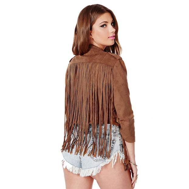 Women’s Western Fringe Leather Biker Jacket WFJ103