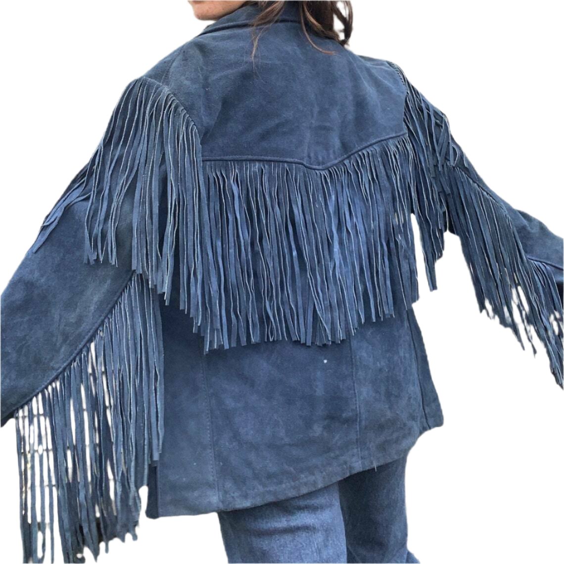 Women’s Western Blue Fringe Suede Leather Jacket WFJ10400