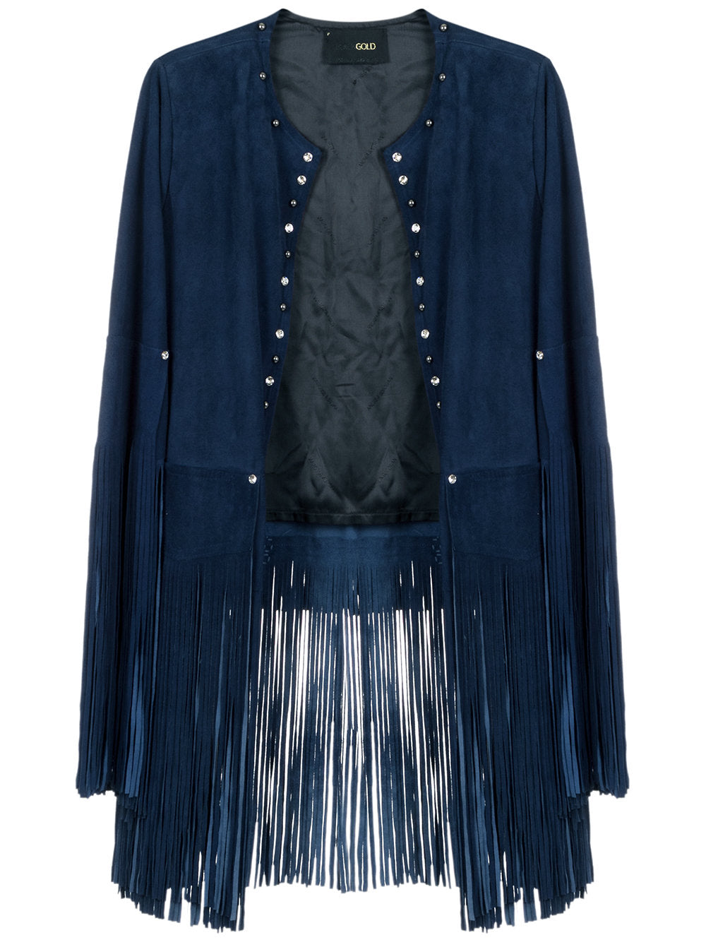 Women’s Western Blue Fringe Silver Studed Suede Leather Jacket WFJ10440