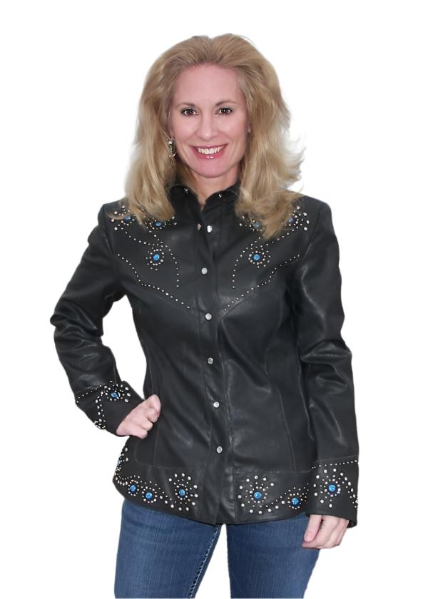 Women’s Western Black Silver Studed Fringe Leather Jacket WFJ9330