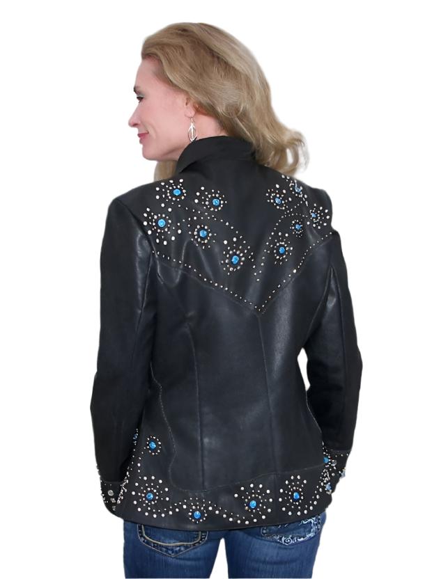 Women’s Western Black Silver Studed Fringe Leather Jacket WFJ9330
