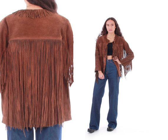 Women’s Western Fringe Leather Brown Jacket WFJ107