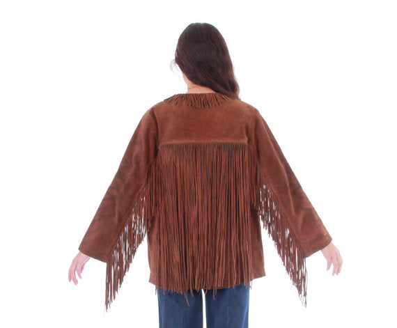 Women’s Western Fringe Leather Brown Jacket WFJ107