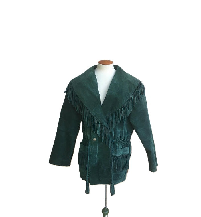 Women’s Western Green Fringe Suede Leather Jacket WFJ10470