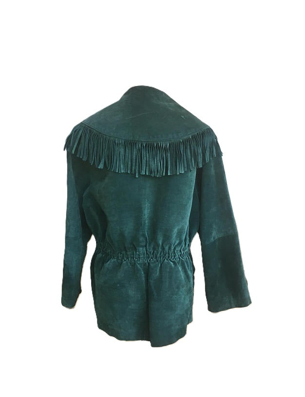 Women’s Western Green Fringe Suede Leather Jacket WFJ10470