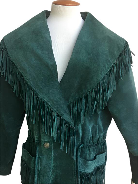 Women’s Western Green Fringe Suede Leather Jacket WFJ10470