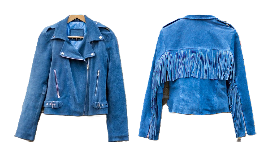 Women’s Western Blue Fringe Suede Leather Jacket WFJ10410