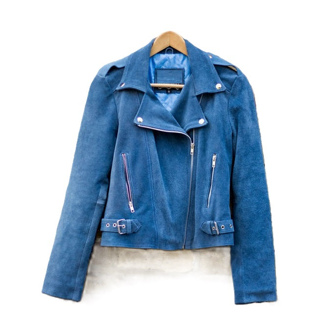 Women’s Western Blue Fringe Suede Leather Jacket WFJ10410