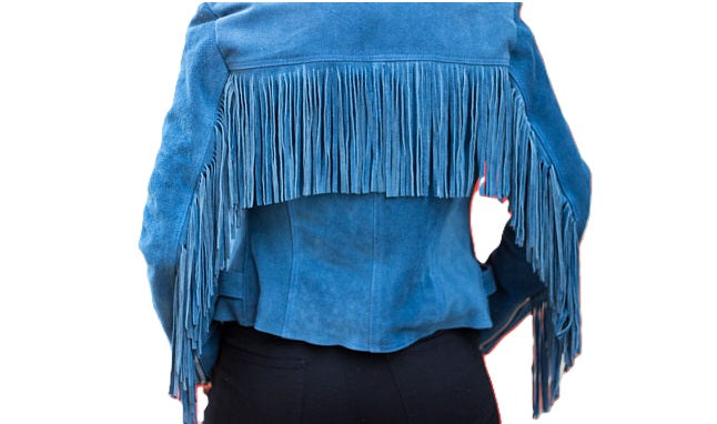 Women’s Western Blue Fringe Suede Leather Jacket WFJ10410