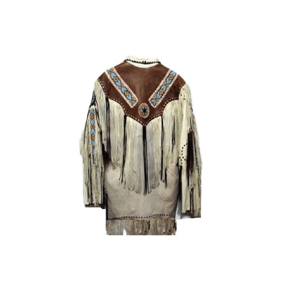 Beige Buckskin Leather Native American Designed Beaded Jacket LWJ510