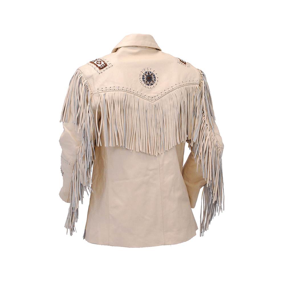 Western Fringe Beaded Jacket Beige Leather Jacket WJ501