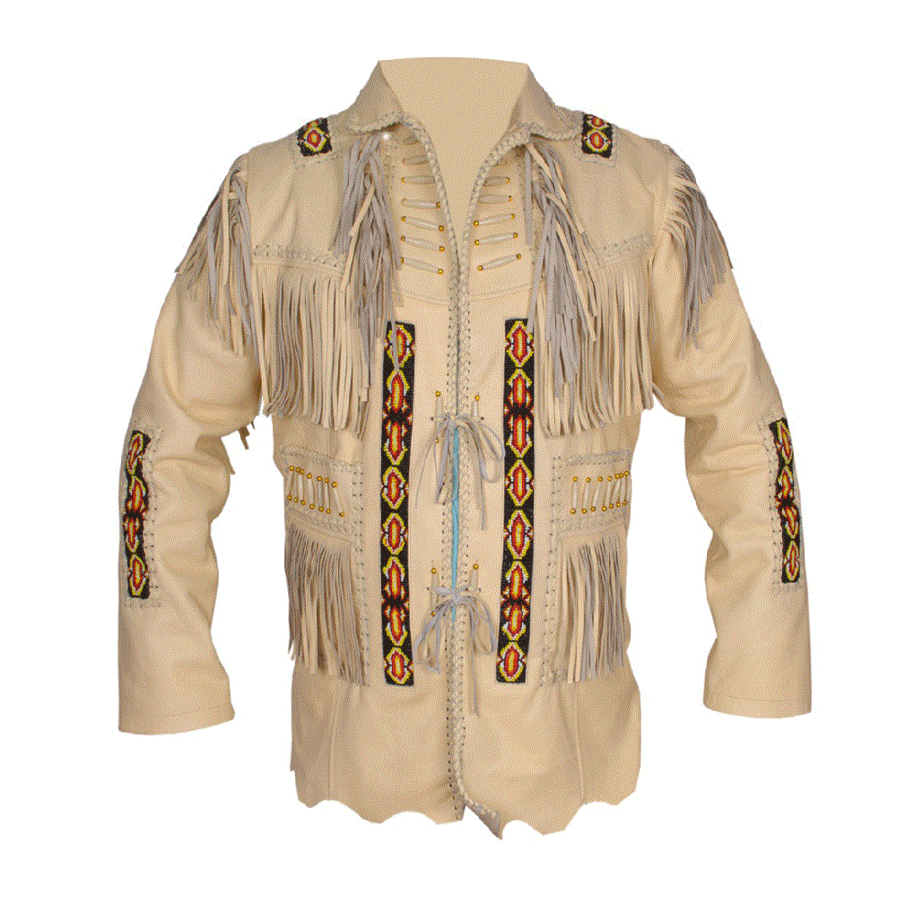 Women’s Western Beige Fringe Leather Jacket WFJ715