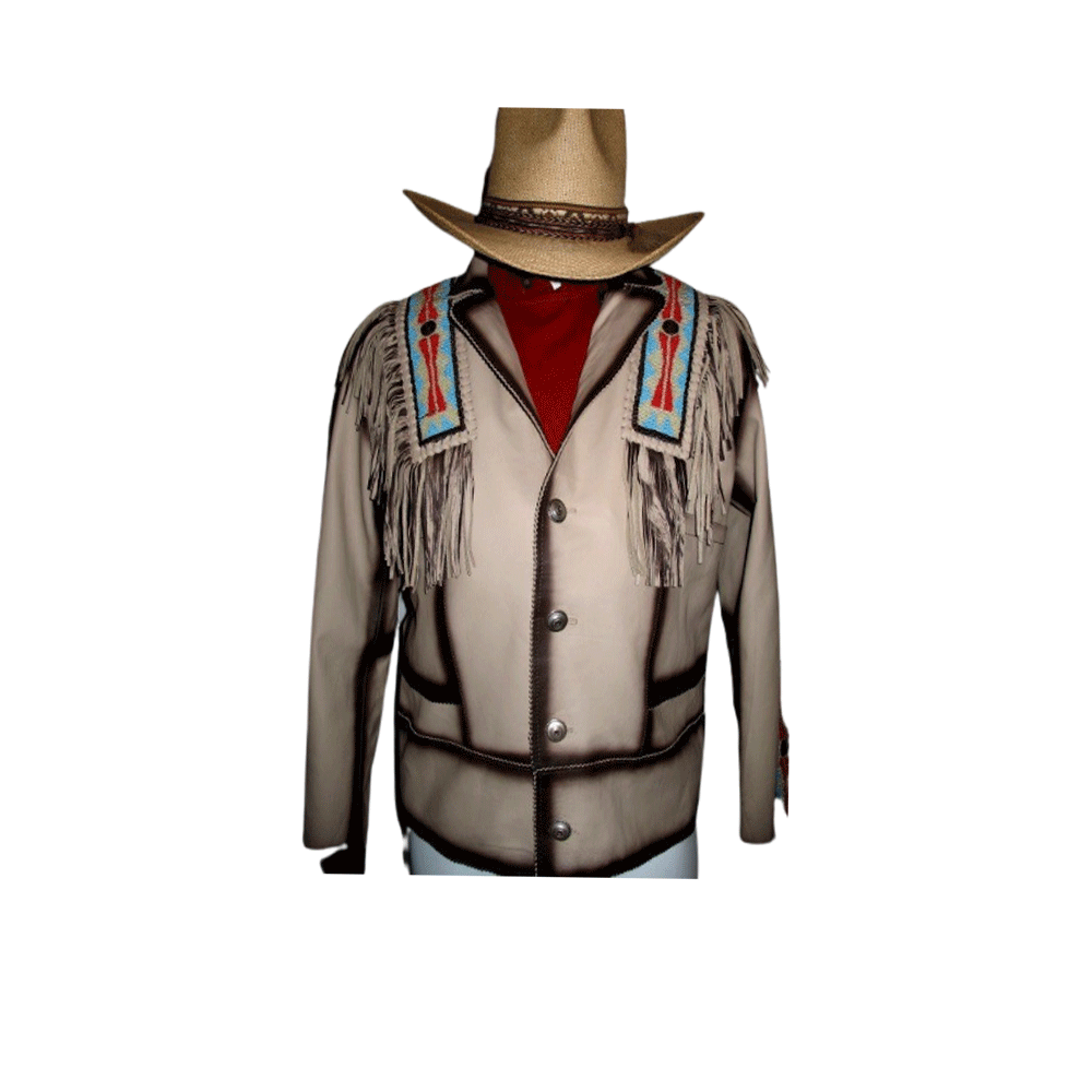 Women’s Western Beige Fringe Leather Jacket WFJ726