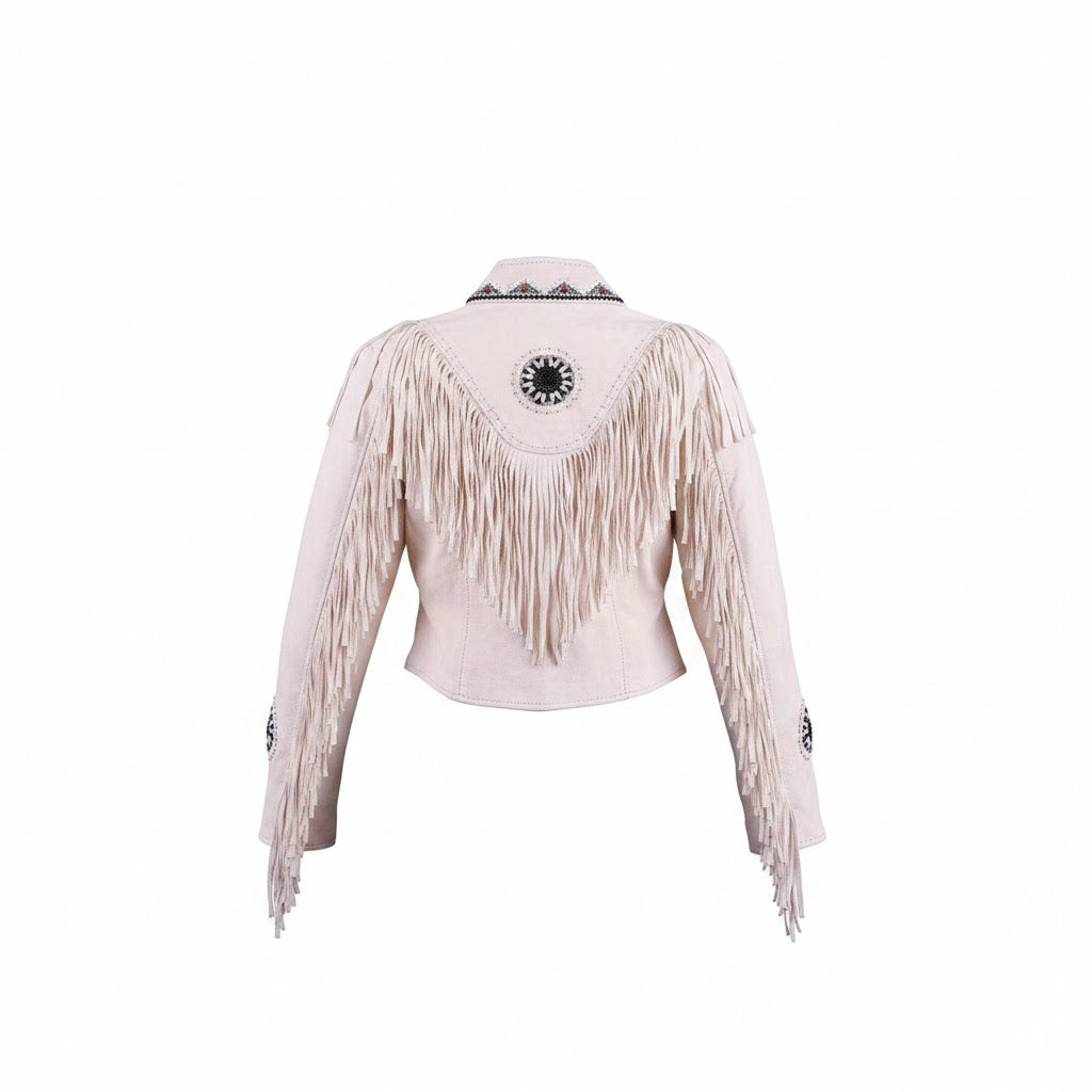 White Jacket with fringes and decorative elements on a white background