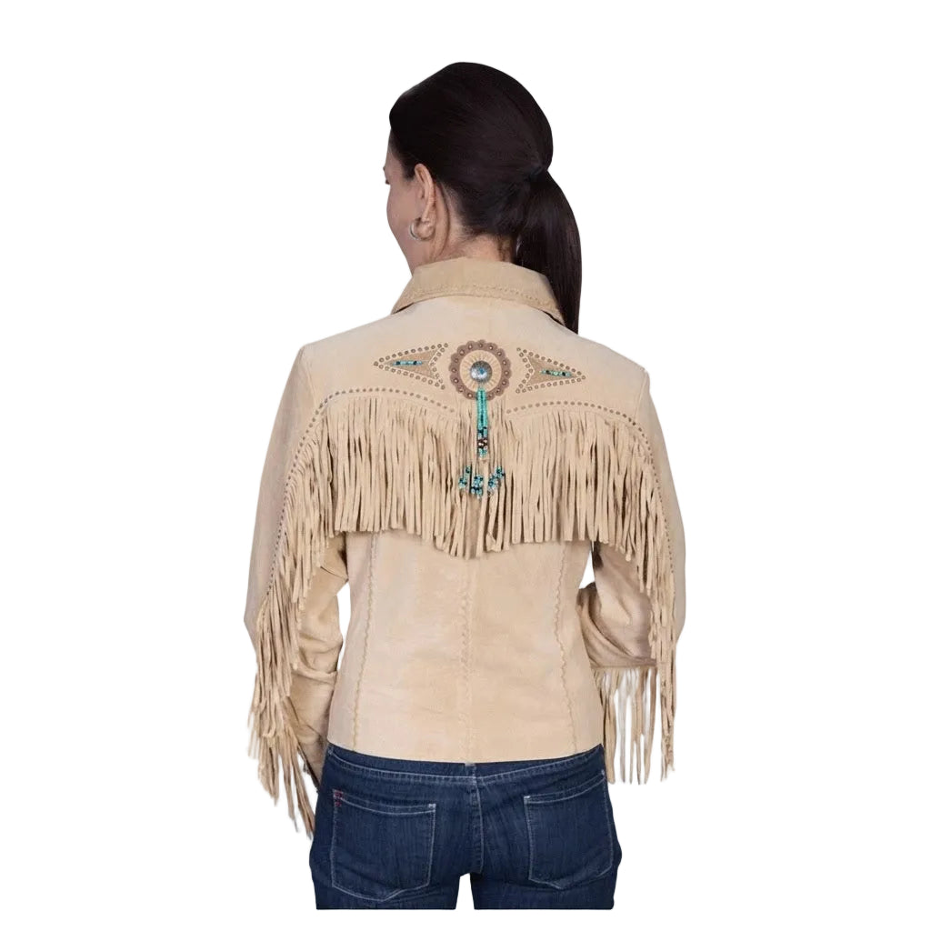beige fringed Jacket on a white background