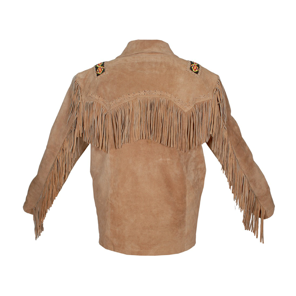 Western Beige Suede Leather Fringe Beaded Jacket LWJ517