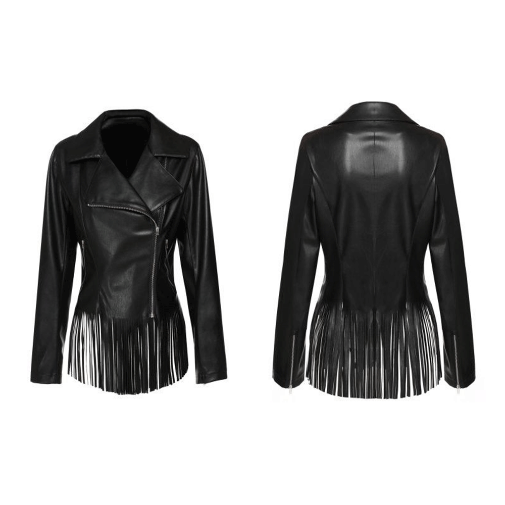 Women’s Black Leather Fringe Jacket Cowgirl Jacket WFJ9002