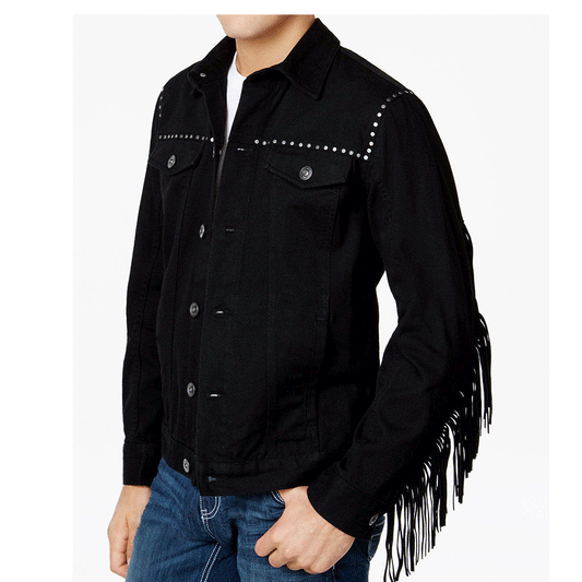 Western Black Suede Leather Fringe Jacket Cowboy Jacket LWJ3990