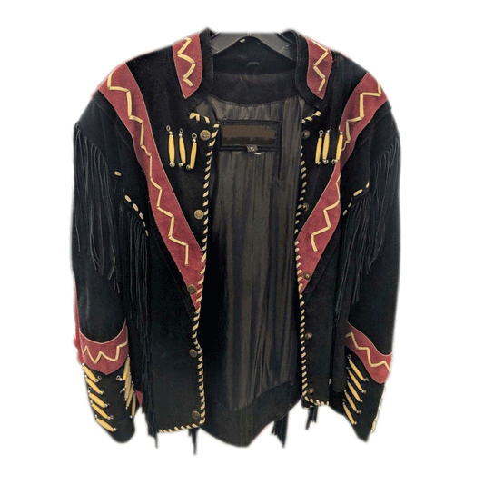 Western Black Suede Leather Fringe Jacket Cowboy Jacket LWJ3980