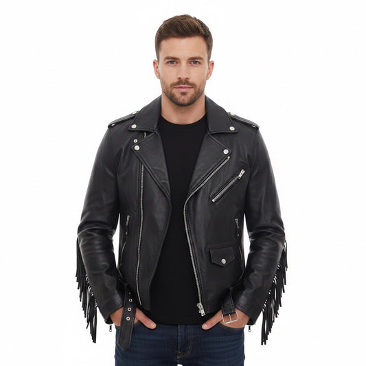 Western Black Leather Fringe Jacket Cowboy Jacket LWJ3940