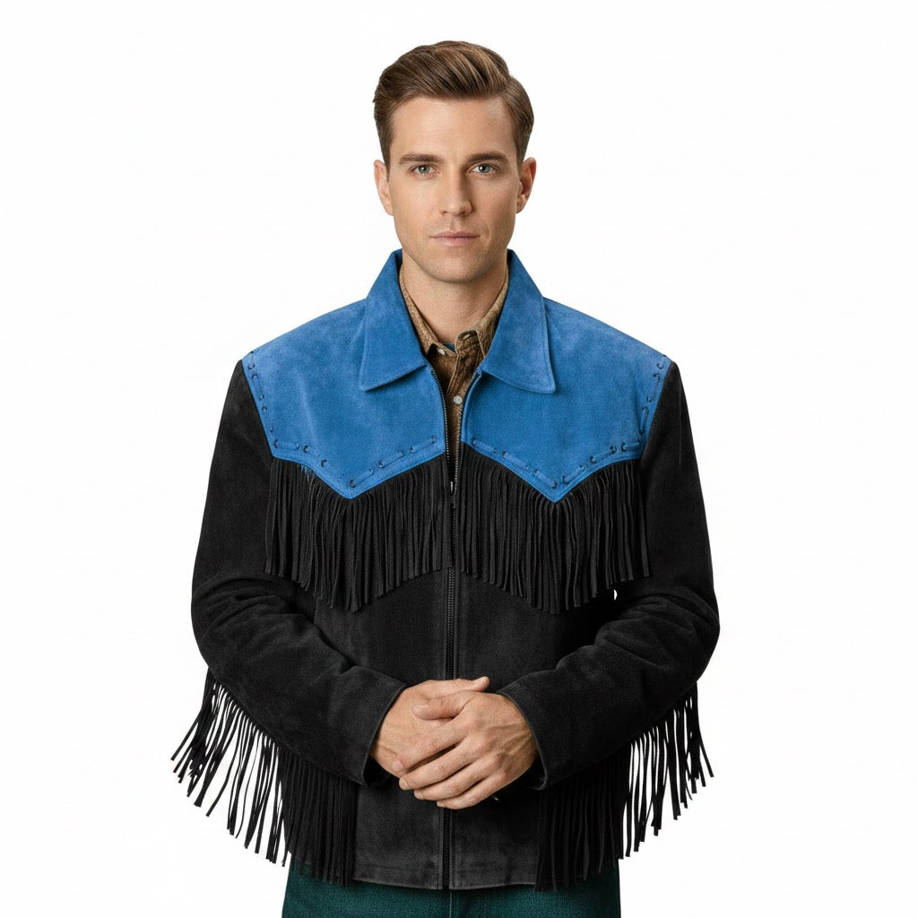 Western Black Suede Leather Fringe Jacket Cowboy Jacket LWJ4040