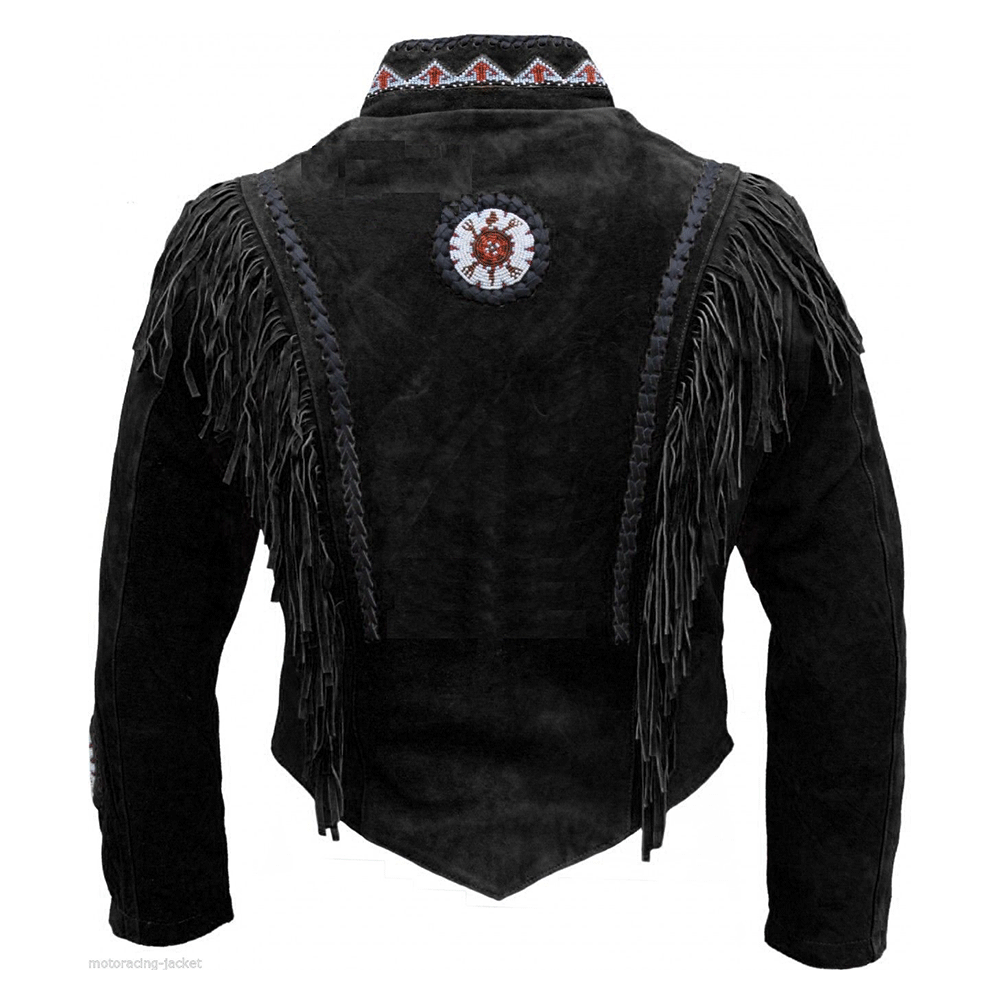 Western Fringe Black Leather Jacket for Women – Authentic Cowgirl Style WBK302