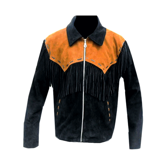 Western Black Suede Leather Fringe Jacket Cowboy Jacket LWJ3950