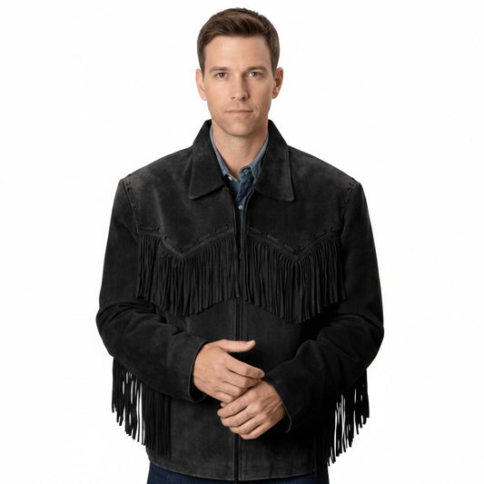 Western Black Suede Leather Fringe Jacket Cowboy Jacket LWJ3970