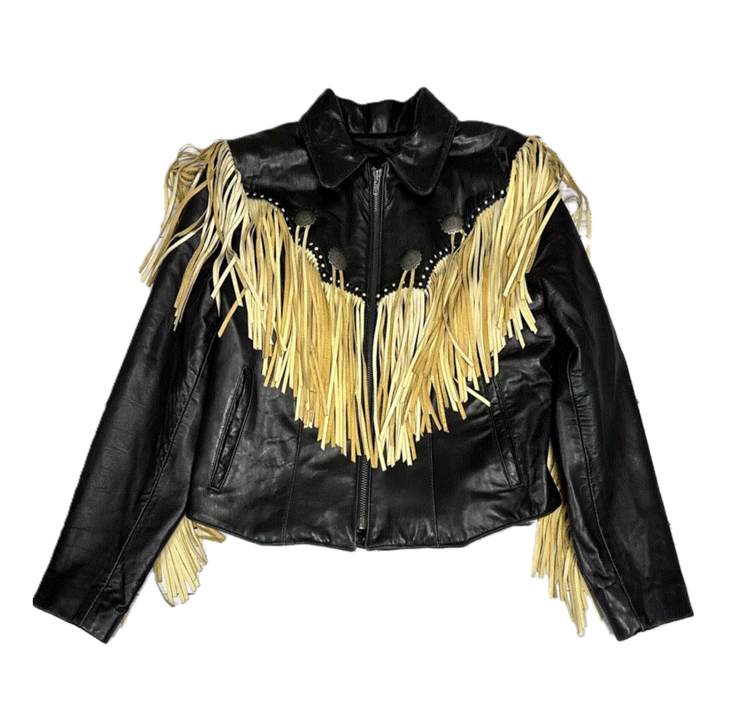 Women’s Black Leather Fringes Jacket Cowgirl Stud Jacket WFJ9025