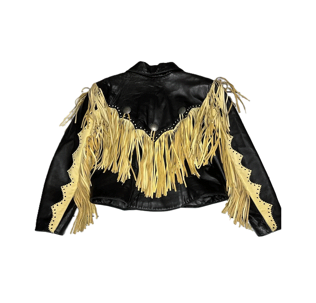 Women’s Black Leather Fringes Jacket Cowgirl Stud Jacket WFJ9025