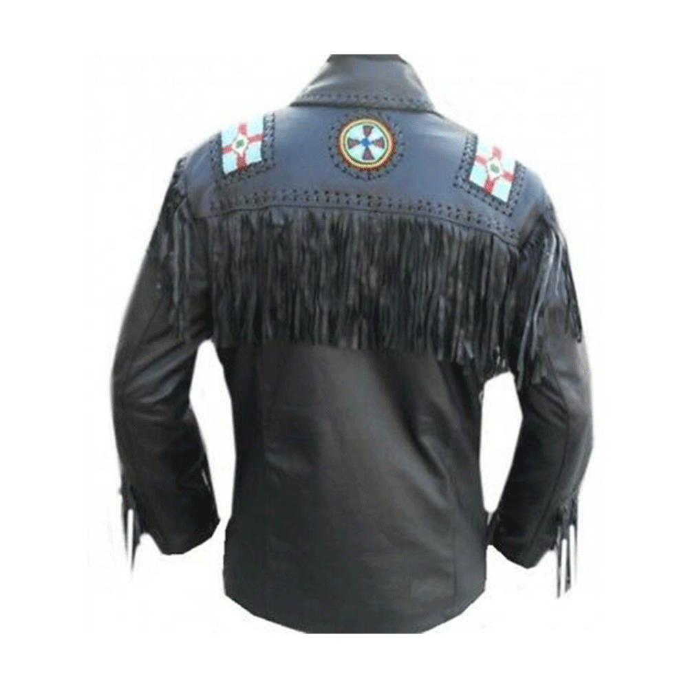 Western Black Fringe Eagle Beaded Leather Jacket Cowboy Jacket LWJ3560