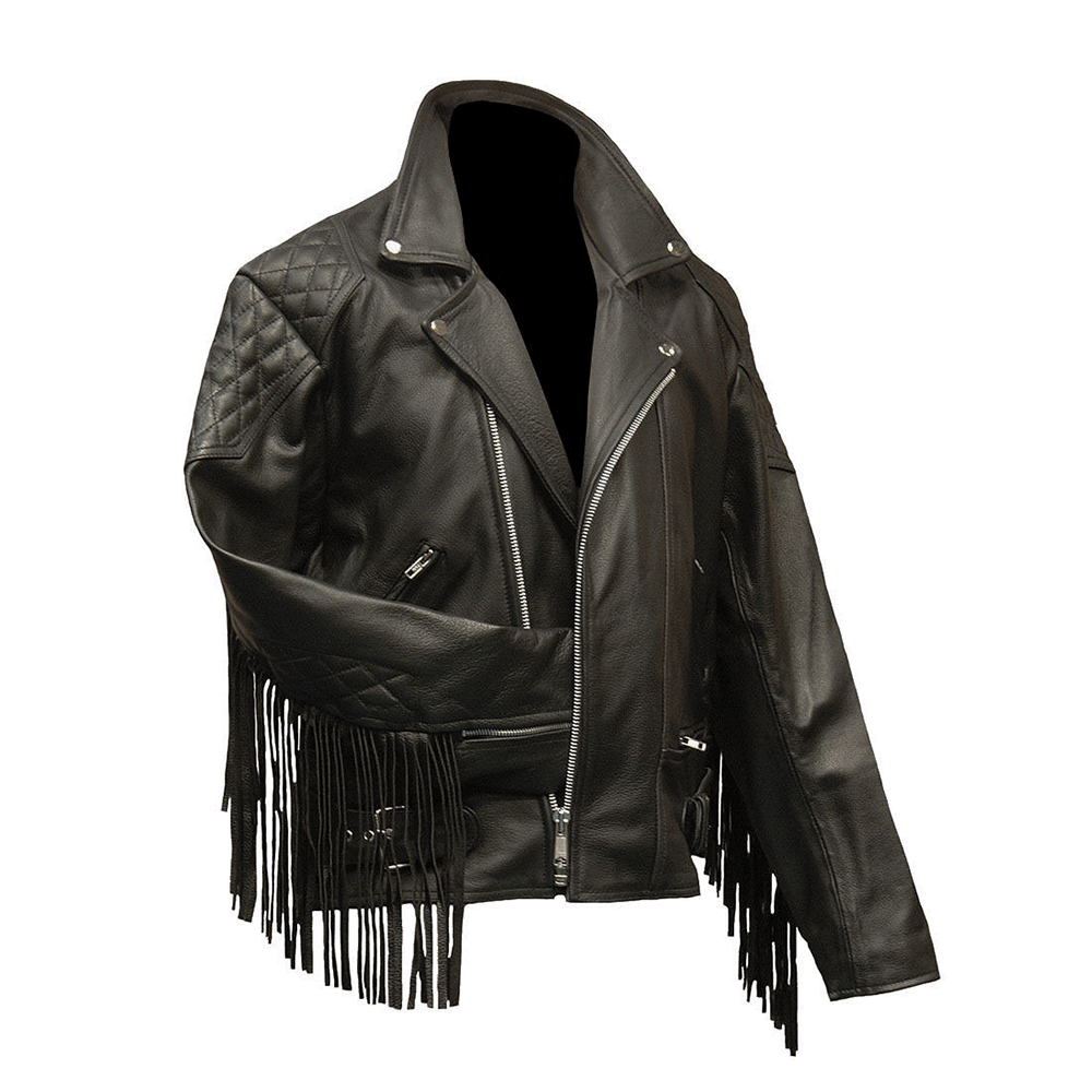 Western Black Leather Fringe Jacket Cowboy Jacket LWJ3890