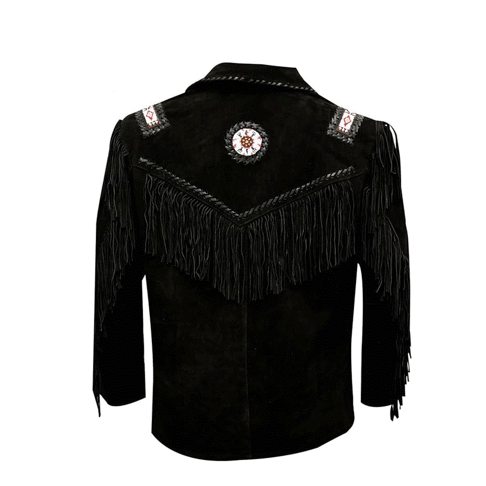 Western Black Fringe Beaded Suede Leather Jacket Cowboy Jacket LWJ3740