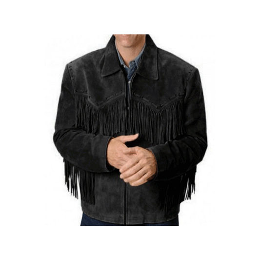 Western Black Suede Leather Fringe Jacket Cowboy Jacket LWJ3970