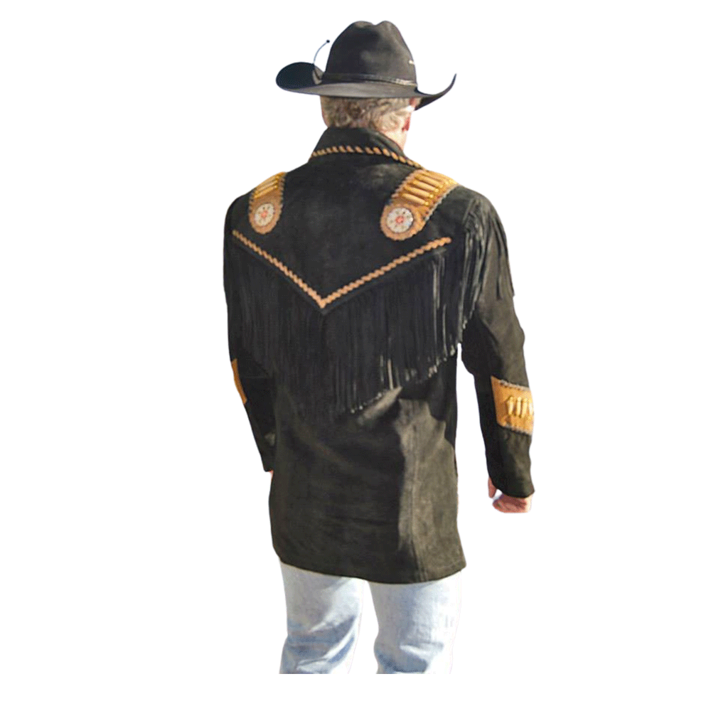 Western Black Fringe Beaded Suede Leather Jacket Cowboy Jacket LWJ3770