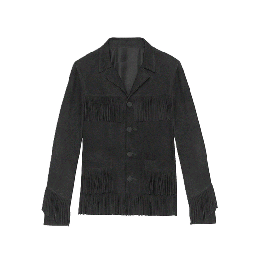 Western Black Suede Leather Fringe Jacket Cowboy Jacket LWJ400