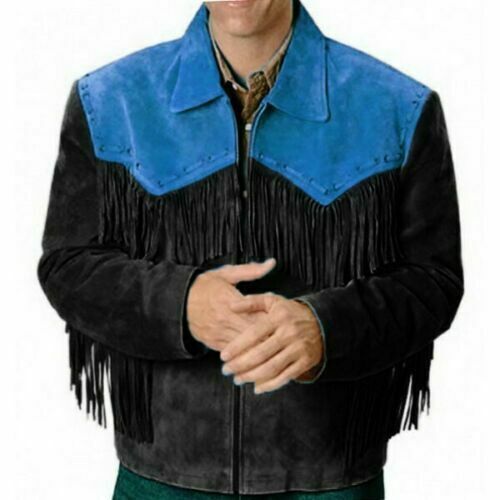 Western Black Suede Leather Fringe Jacket Cowboy Jacket LWJ4040