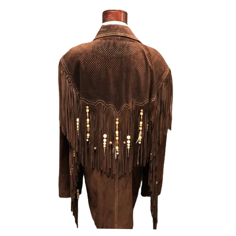 Western Fringe Brown Leather Coat for Women – Authentic Cowgirl Style WBR401