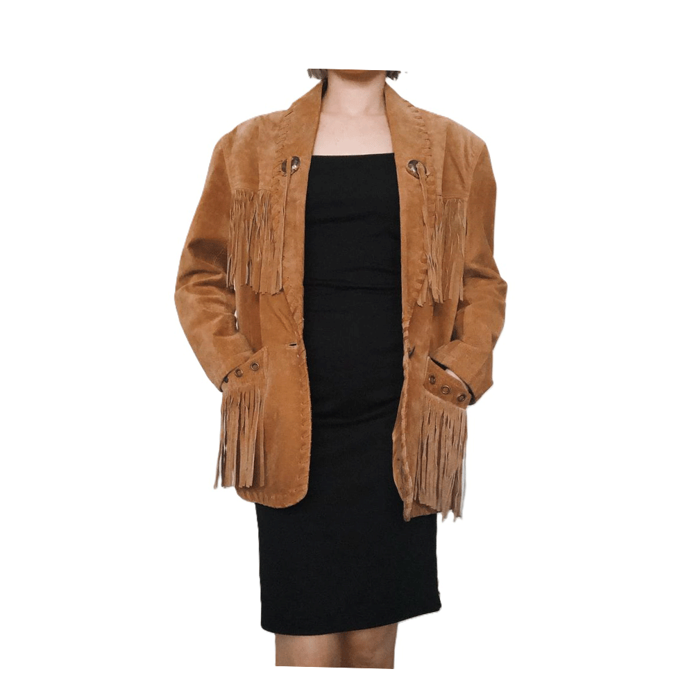 Western Fringe Brown Leather Jacket for Women – Authentic Cowgirl Style WBR402