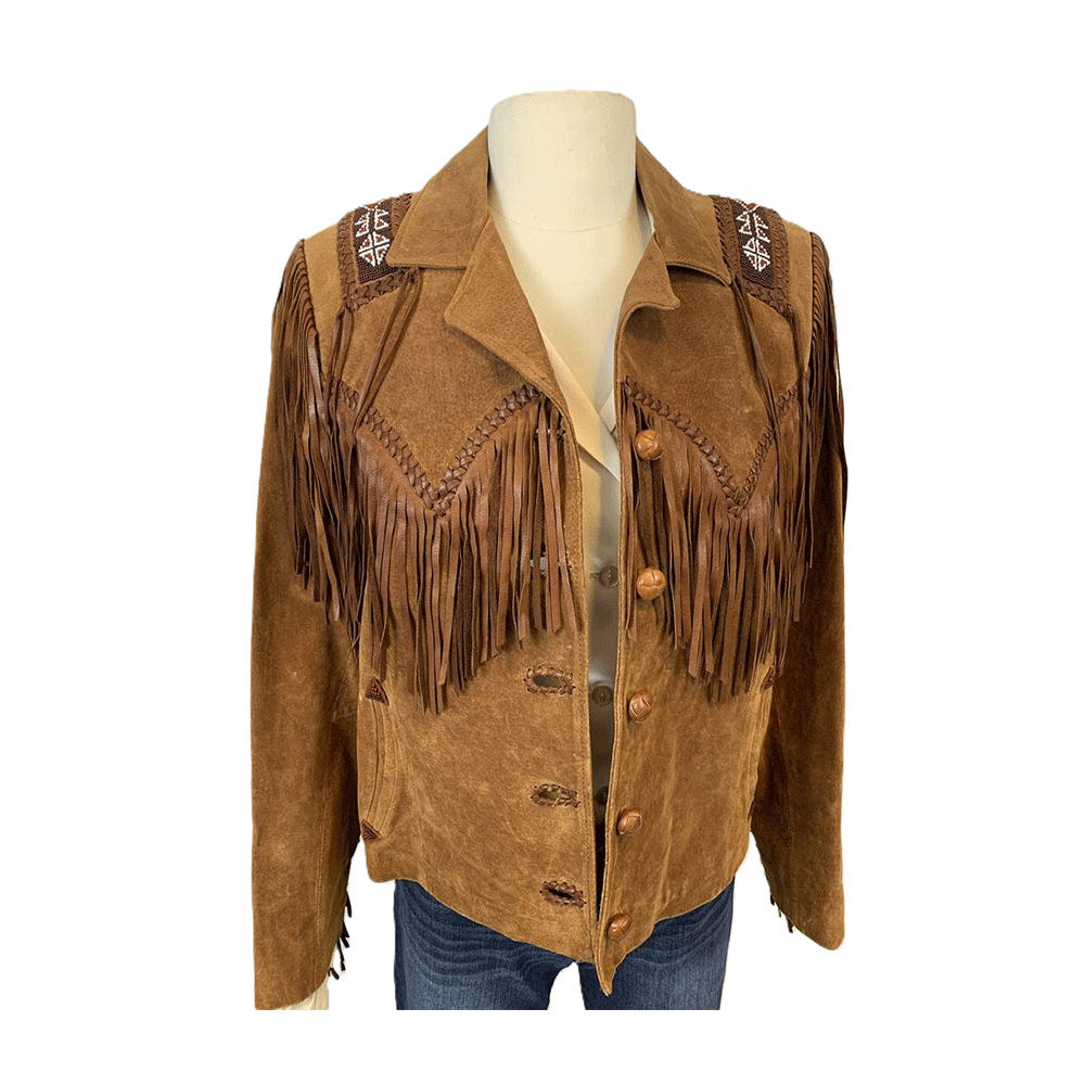 Western Fringe Brown Leather Jacket for Women – Authentic Cowgirl Style WBR403