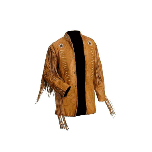 Western Brown Fringe Beaded Leather Jacket Cowboy Jacket LWJ1170