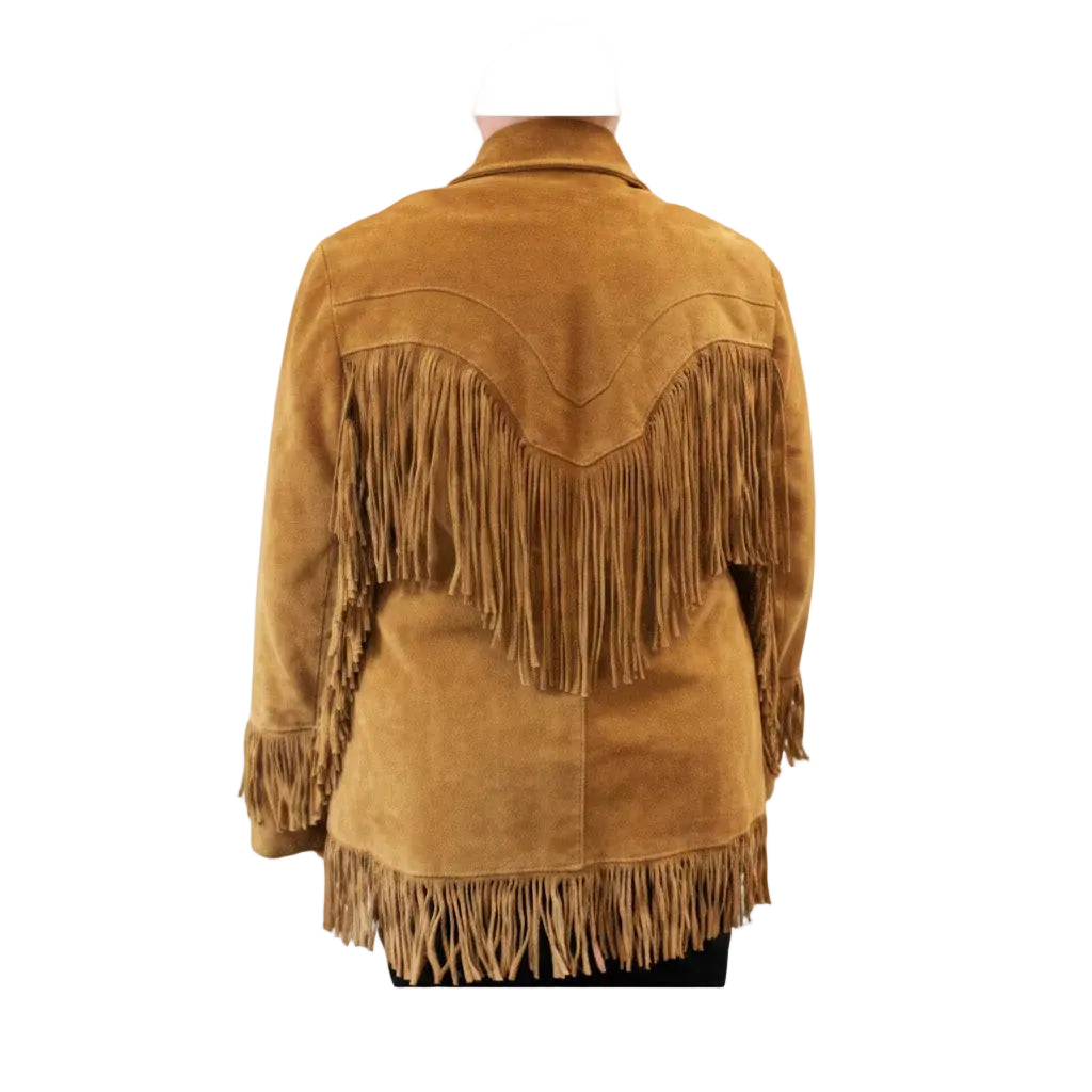 Brown suede jacket with fringes on a white background