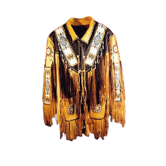 Western Fringe Beaded Jacket Brown Leather LWJ103