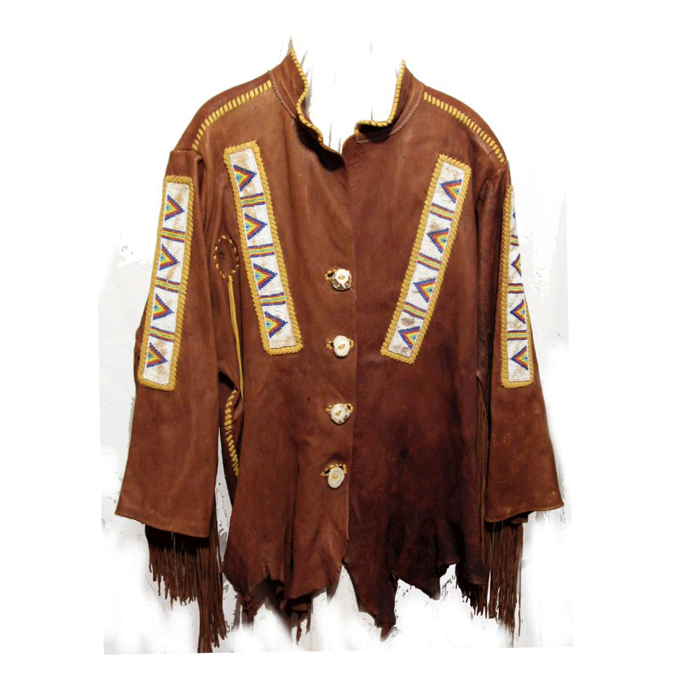 Western Fringe Beaded Jacket Brown Leather LWJ107