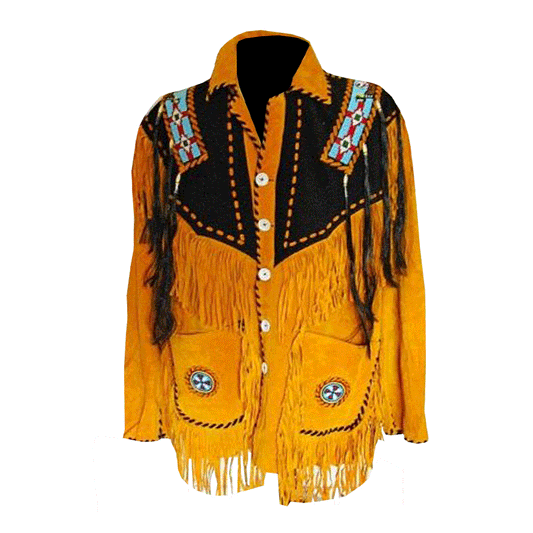 Western Brown Suede Leather Fringe Beaded Jacket Cowboy Jacket LWJ1600