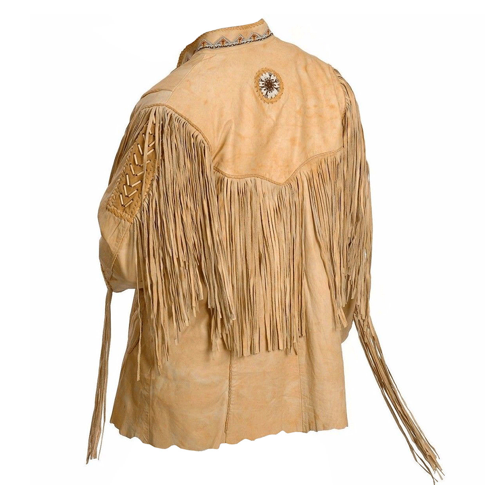 Western Beige Fringe Beaded Jacket Leather LWJ109