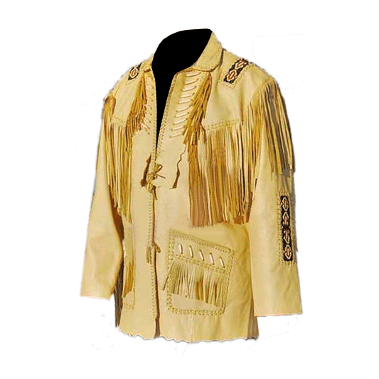 Western Brown Fringe Beaded Leather Jacket Cowboy Jacket LWJ1180