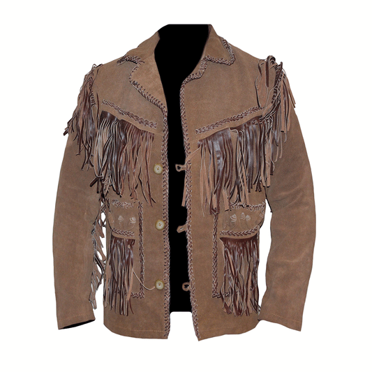 Western Brown Suede Leather Fringe Jacket Cowboy Jacket LWJ3140