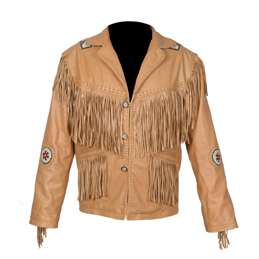 Western Brown Fringe Beaded Leather Jacket Cowboy Jacket LWJ1210